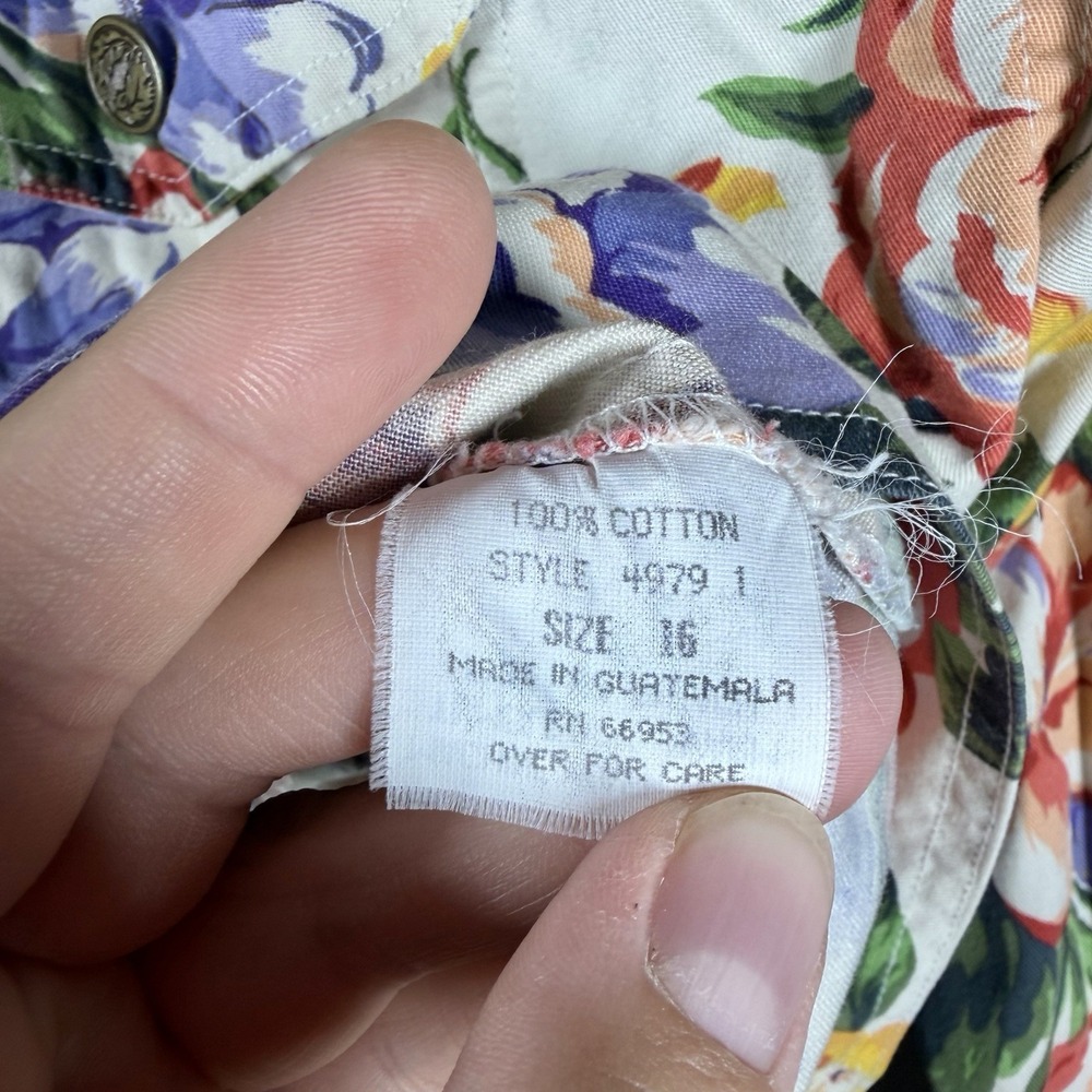 Vintage Floral Short Denim Jacket Size L Retro 90s Colorful Whimsical Garden - Picture 7 of 8